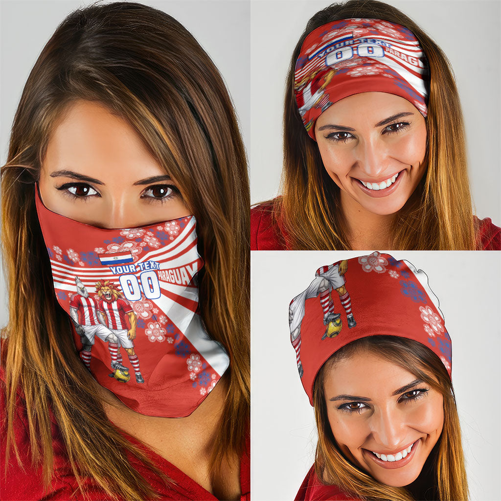 Personalized Paraguay Football Neck Gaiter Lion Eagle Mascot Floral