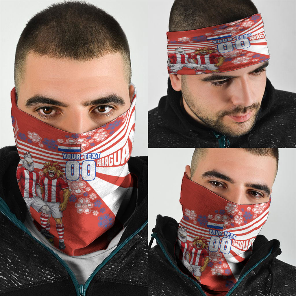 Personalized Paraguay Football Neck Gaiter Lion Eagle Mascot Floral