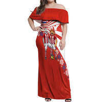 Personalized Paraguay Football Off Shoulder Maxi Dress Lion Eagle Mascot Floral