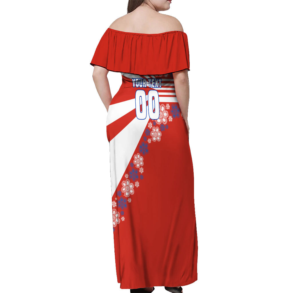 Personalized Paraguay Football Off Shoulder Maxi Dress Lion Eagle Mascot Floral