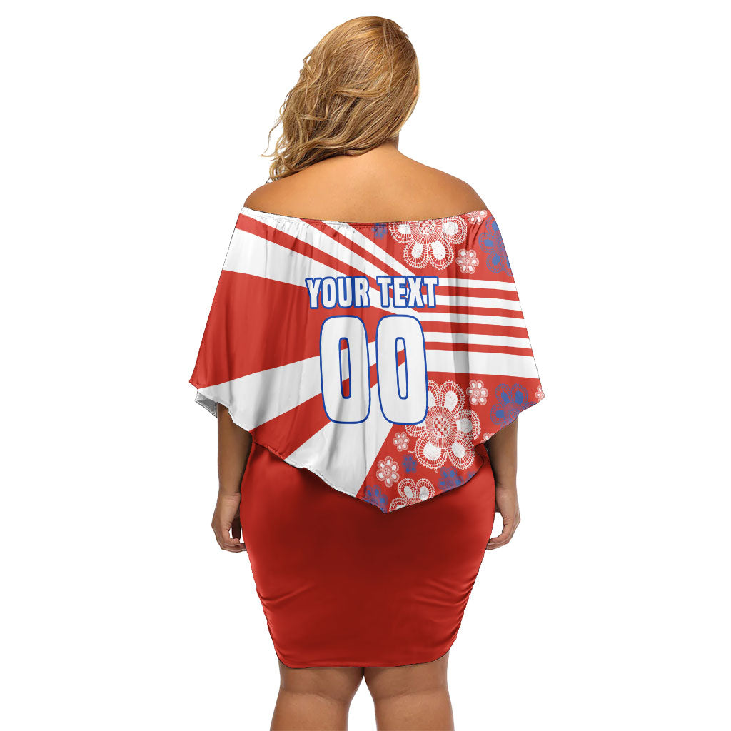 Personalized Paraguay Football Off Shoulder Short Dress Lion Eagle Mascot Floral