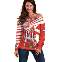 Personalized Paraguay Football Off Shoulder Sweater Lion Eagle Mascot Floral