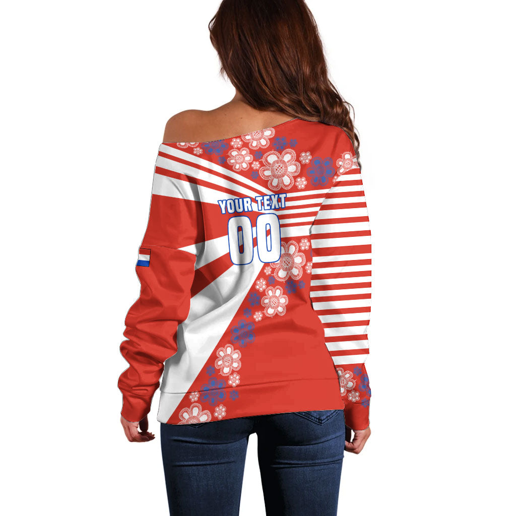 Personalized Paraguay Football Off Shoulder Sweater Lion Eagle Mascot Floral