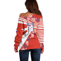 Personalized Paraguay Football Off Shoulder Sweater Lion Eagle Mascot Floral