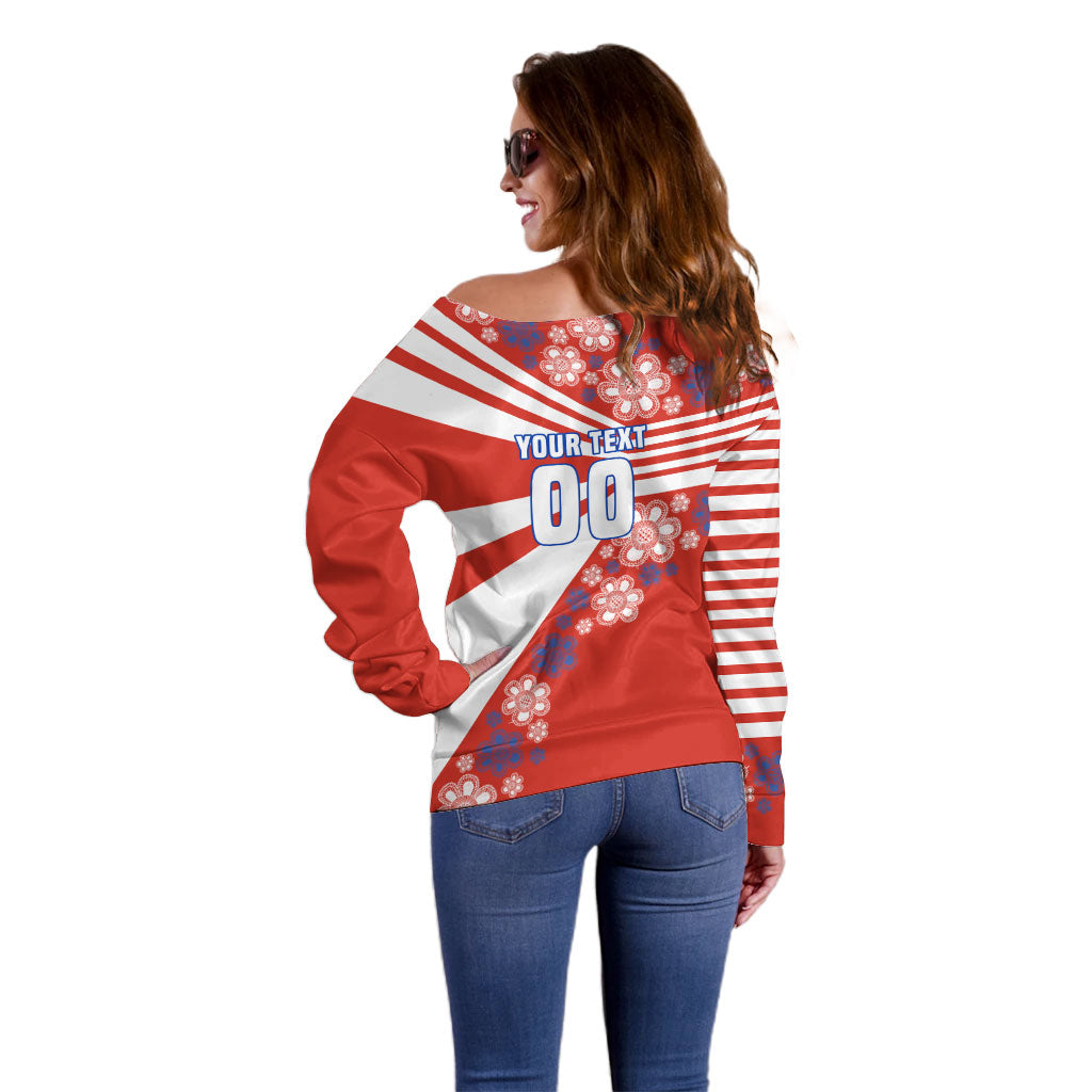 Personalized Paraguay Football Off Shoulder Sweater Lion Eagle Mascot Floral