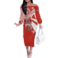 Personalized Paraguay Football Off The Shoulder Long Sleeve Dress Lion Eagle Mascot Floral