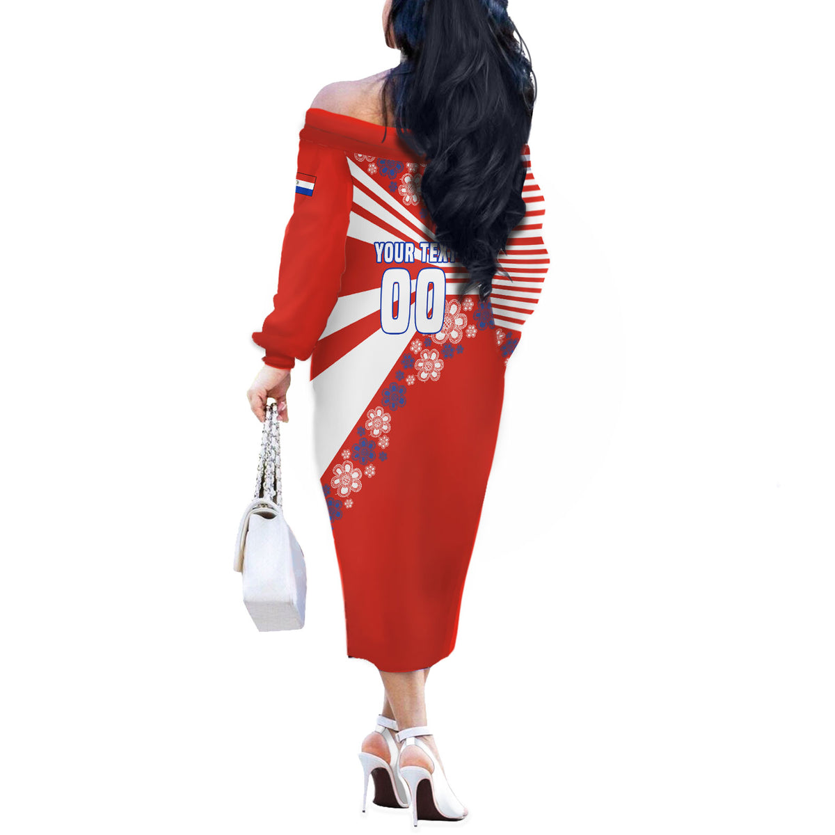 Personalized Paraguay Football Off The Shoulder Long Sleeve Dress Lion Eagle Mascot Floral