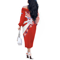 Personalized Paraguay Football Off The Shoulder Long Sleeve Dress Lion Eagle Mascot Floral