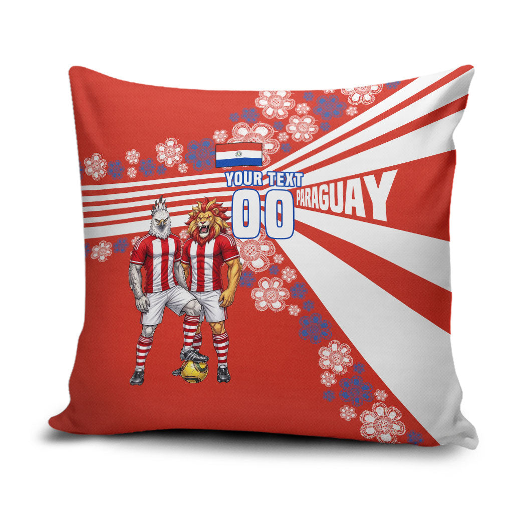 Personalized Paraguay Football Pillow Cover Lion Eagle Mascot Floral