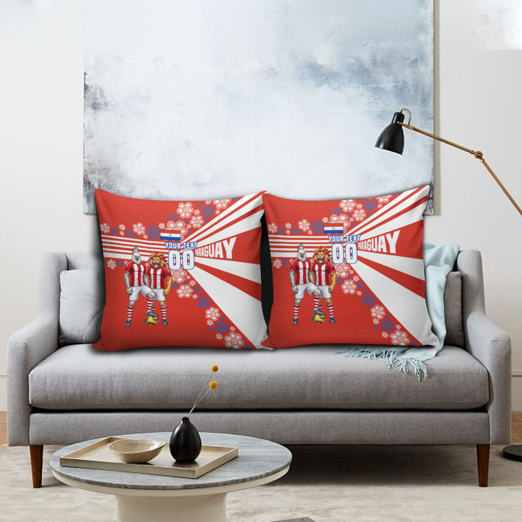 Personalized Paraguay Football Pillow Cover Lion Eagle Mascot Floral