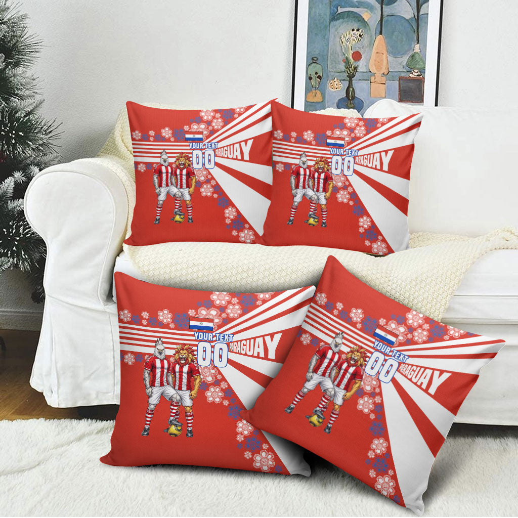 Personalized Paraguay Football Pillow Cover Lion Eagle Mascot Floral