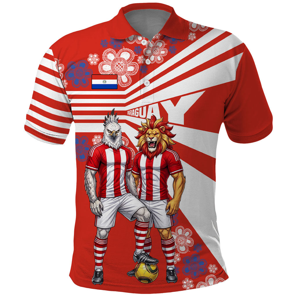 Personalized Paraguay Football Polo Shirt Lion Eagle Mascot Floral