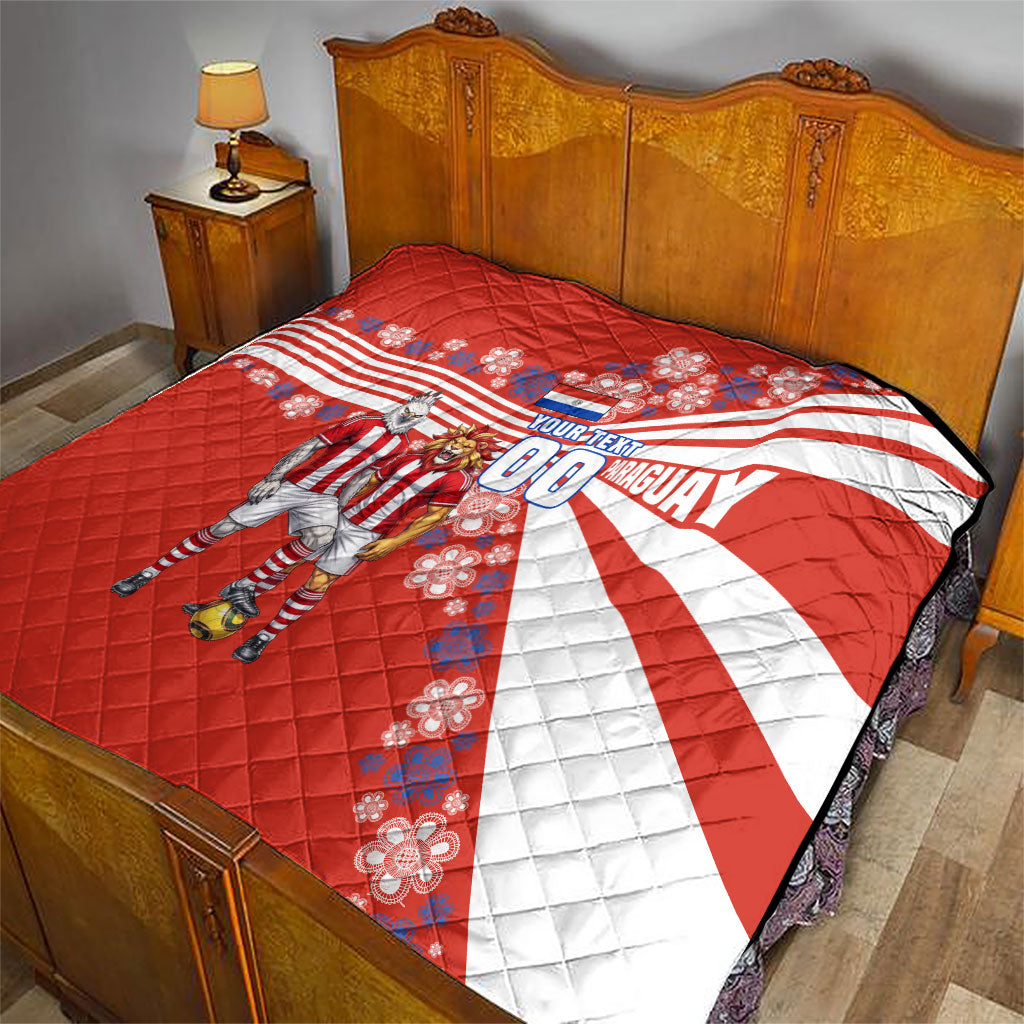 Personalized Paraguay Football Quilt Lion Eagle Mascot Floral