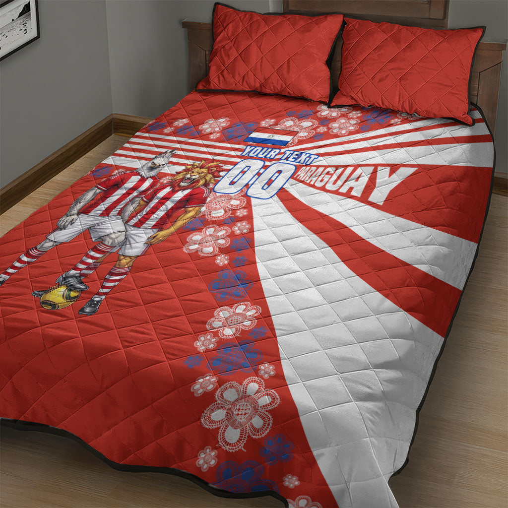Personalized Paraguay Football Quilt Bed Set Lion Eagle Mascot Floral