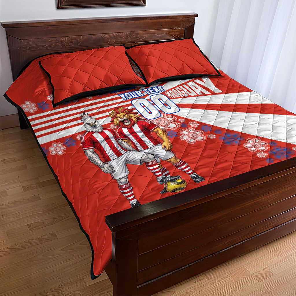 Personalized Paraguay Football Quilt Bed Set Lion Eagle Mascot Floral