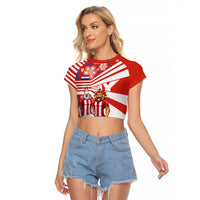Personalized Paraguay Football Raglan Cropped T Shirt Lion Eagle Mascot Floral