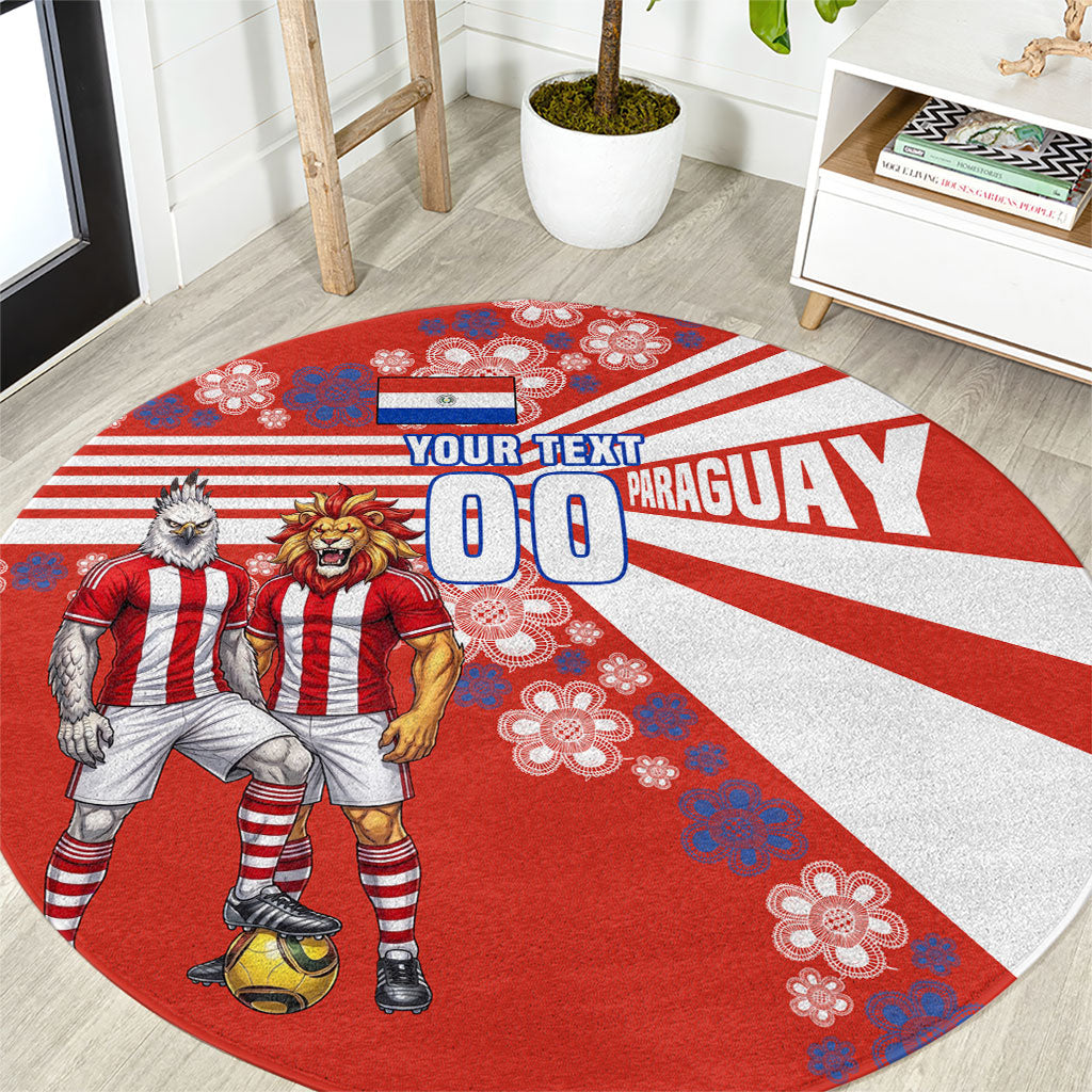 Personalized Paraguay Football Round Carpet Lion Eagle Mascot Floral