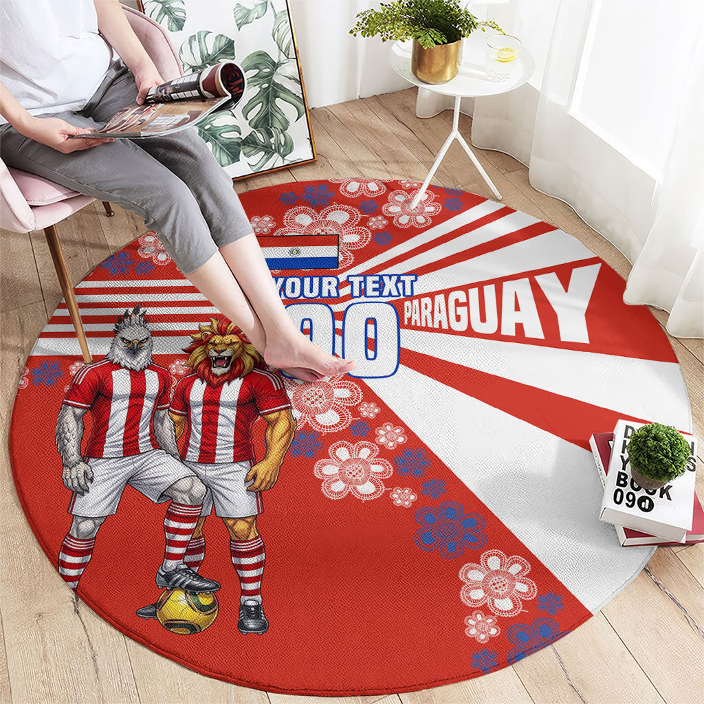 Personalized Paraguay Football Round Carpet Lion Eagle Mascot Floral