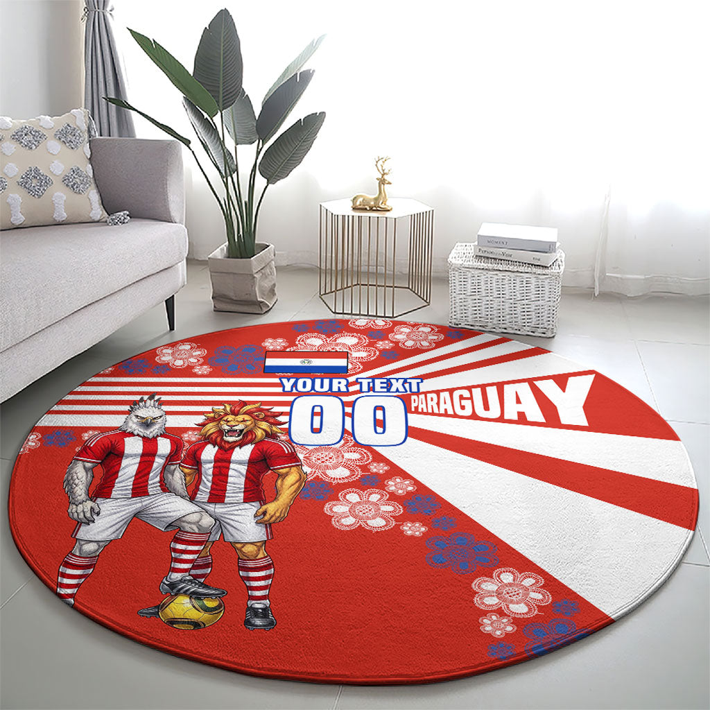Personalized Paraguay Football Round Carpet Lion Eagle Mascot Floral