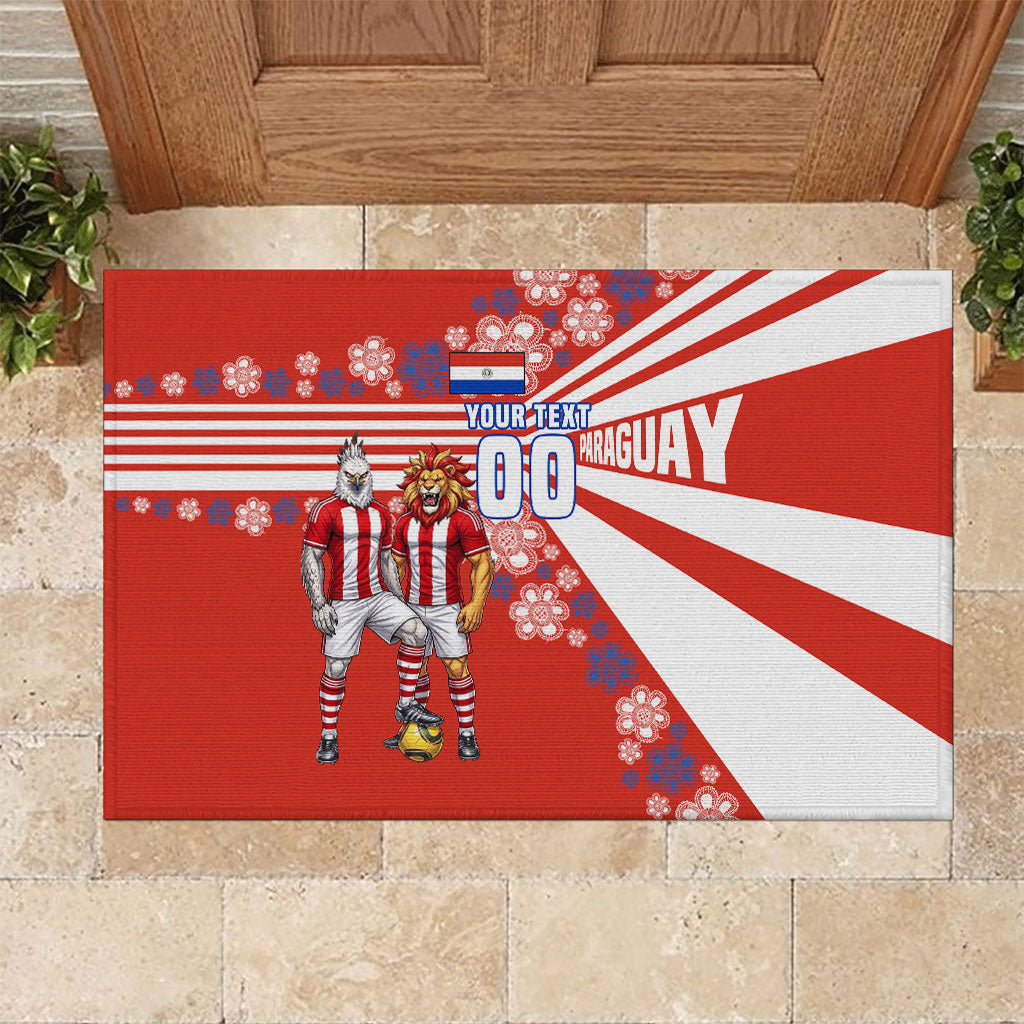 Personalized Paraguay Football Rubber Doormat Lion Eagle Mascot Floral