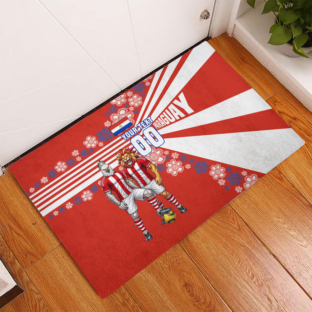 Personalized Paraguay Football Rubber Doormat Lion Eagle Mascot Floral