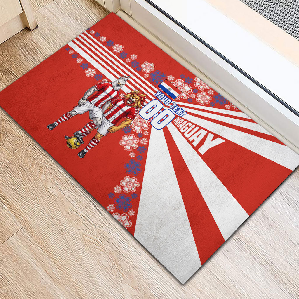 Personalized Paraguay Football Rubber Doormat Lion Eagle Mascot Floral