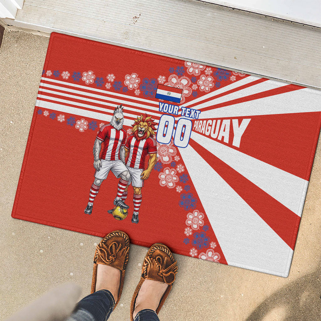 Personalized Paraguay Football Rubber Doormat Lion Eagle Mascot Floral
