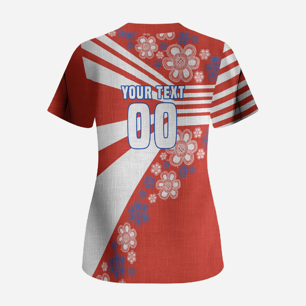 Personalized Paraguay Football Scrub Top Lion Eagle Mascot Floral