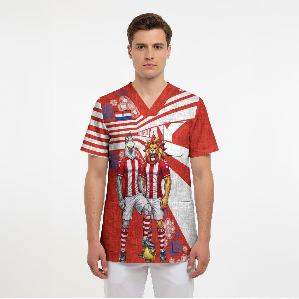 Personalized Paraguay Football Scrub Top Lion Eagle Mascot Floral