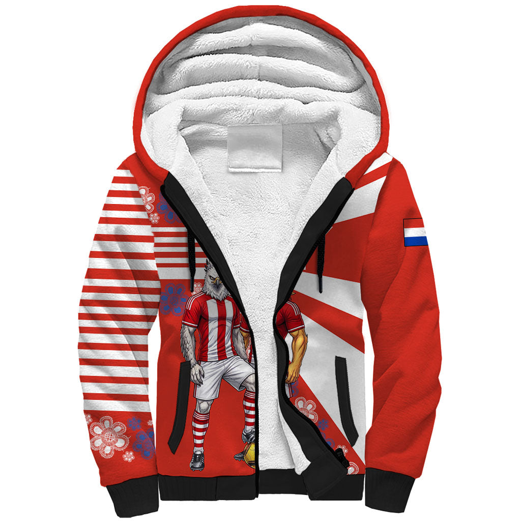 Personalized Paraguay Football Sherpa Hoodie Lion Eagle Mascot Floral