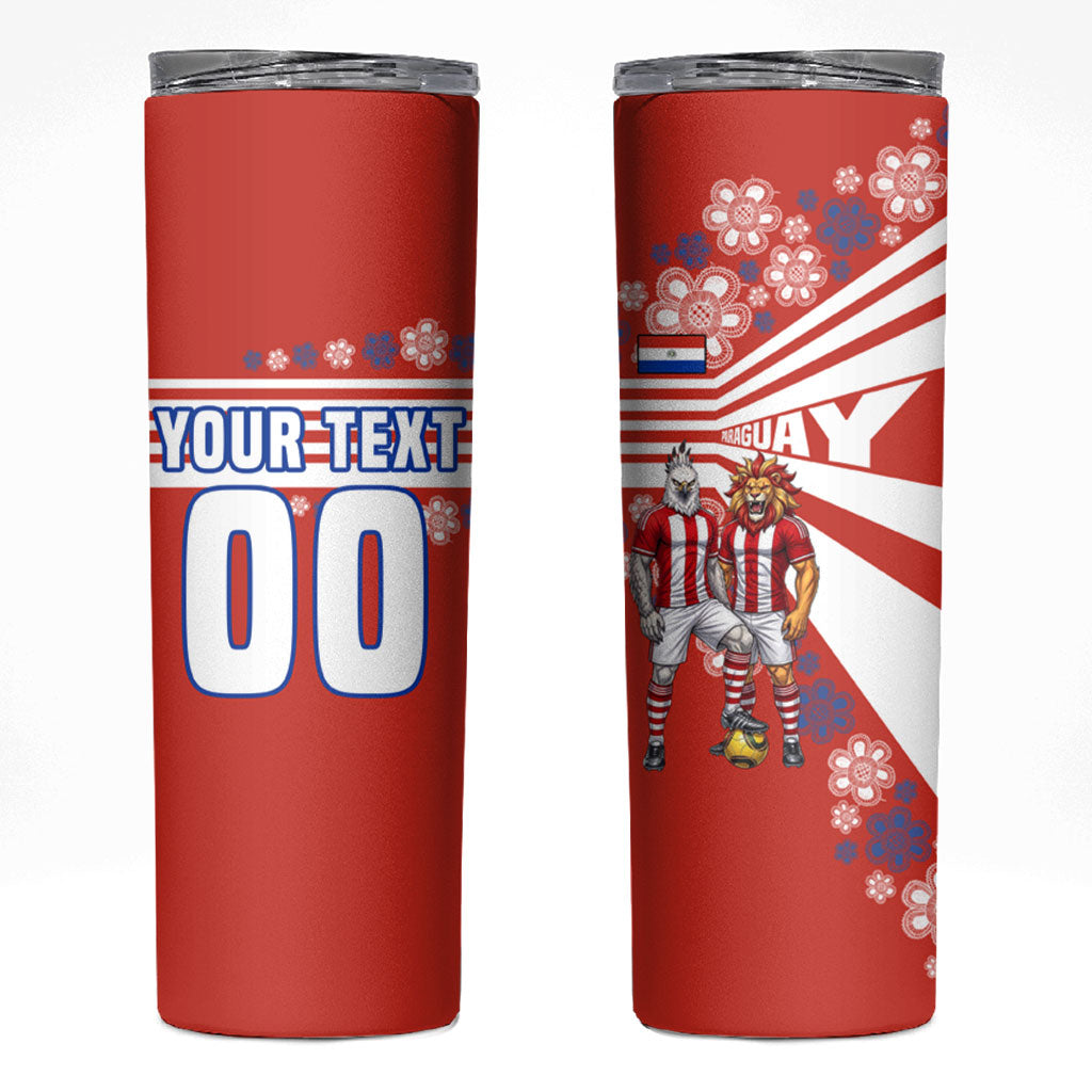 Personalized Paraguay Football Skinny Tumbler Lion Eagle Mascot Floral