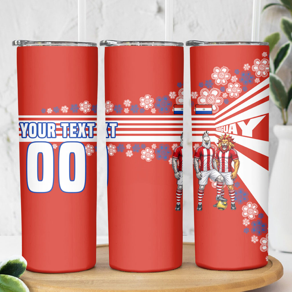 Personalized Paraguay Football Skinny Tumbler Lion Eagle Mascot Floral