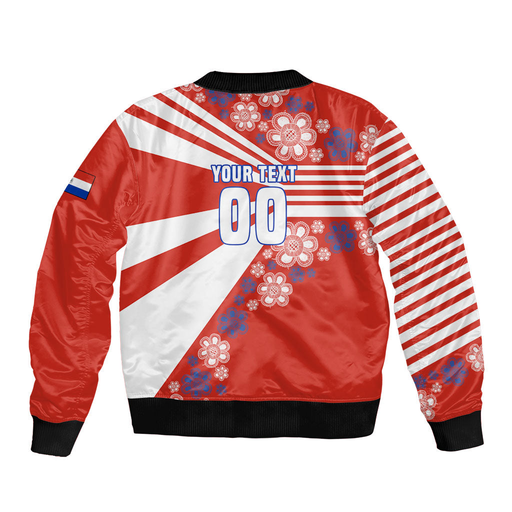 Personalized Paraguay Football Sleeve Zip Bomber Jacket Lion Eagle Mascot Floral