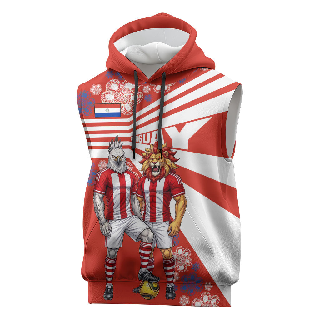 Personalized Paraguay Football Sleeveless Hoodie Lion Eagle Mascot Floral