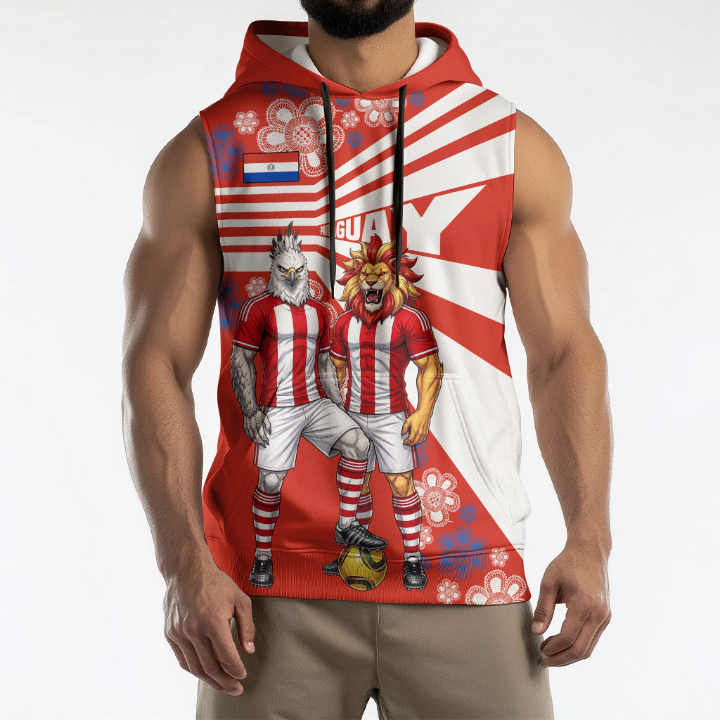 Personalized Paraguay Football Sleeveless Hoodie Lion Eagle Mascot Floral