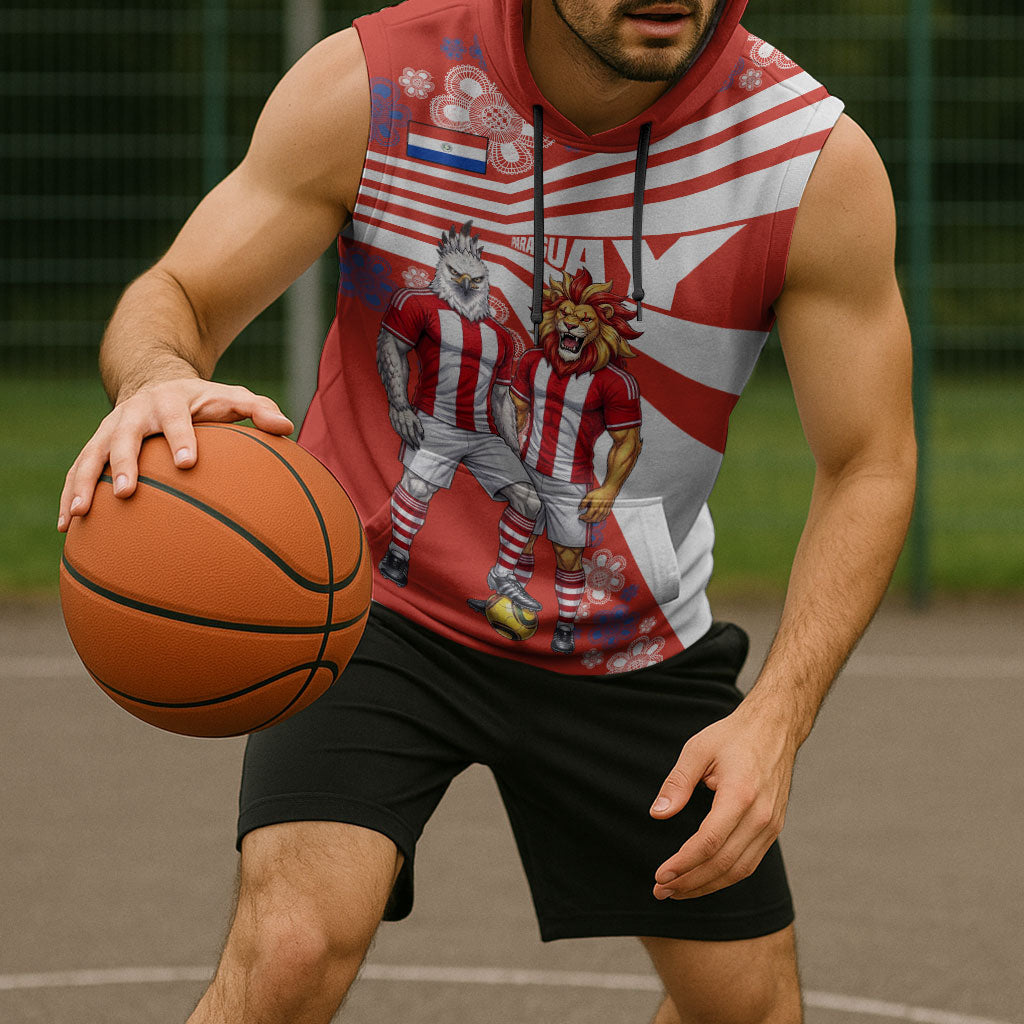 Personalized Paraguay Football Sleeveless Hoodie Lion Eagle Mascot Floral