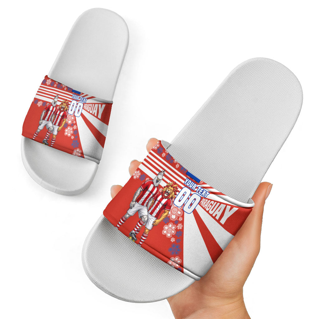 Personalized Paraguay Football Slide Sandals Lion Eagle Mascot Floral