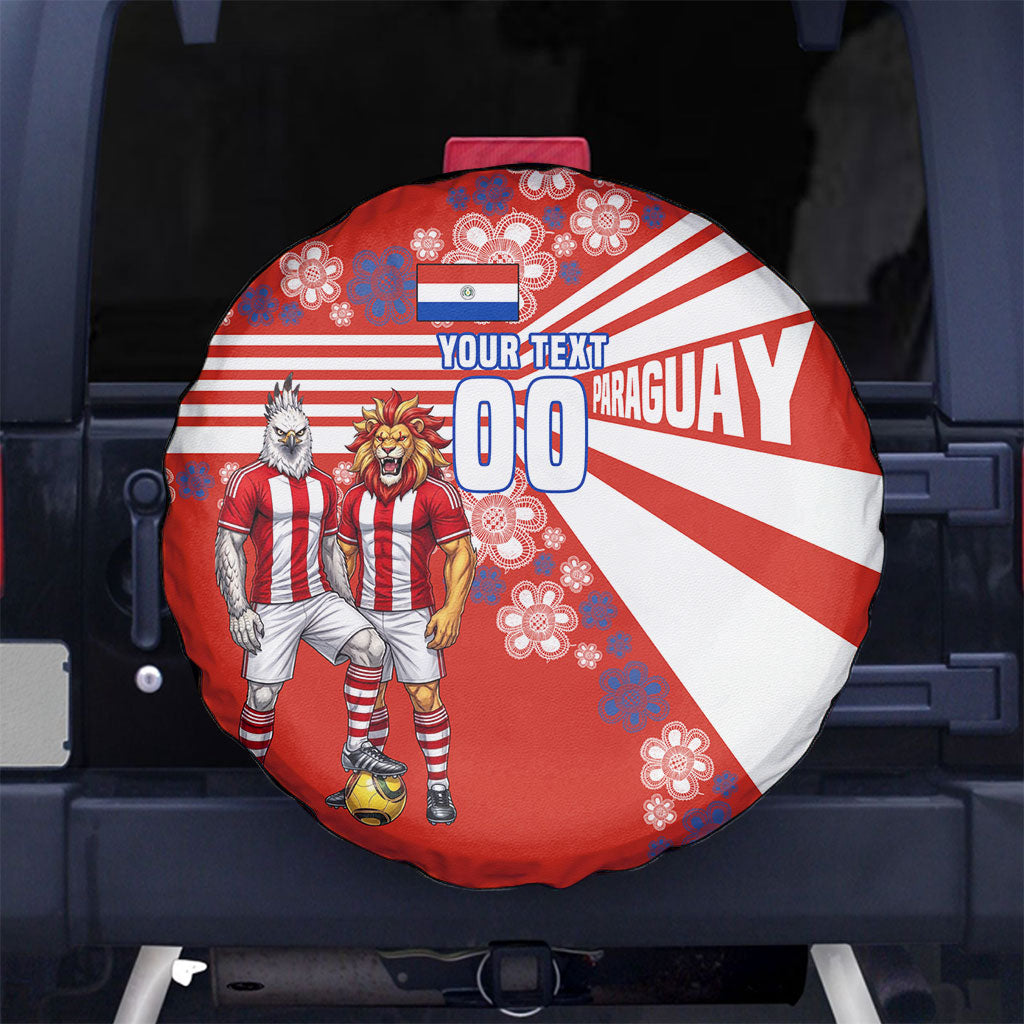 Personalized Paraguay Football Spare Tire Cover Lion Eagle Mascot Floral
