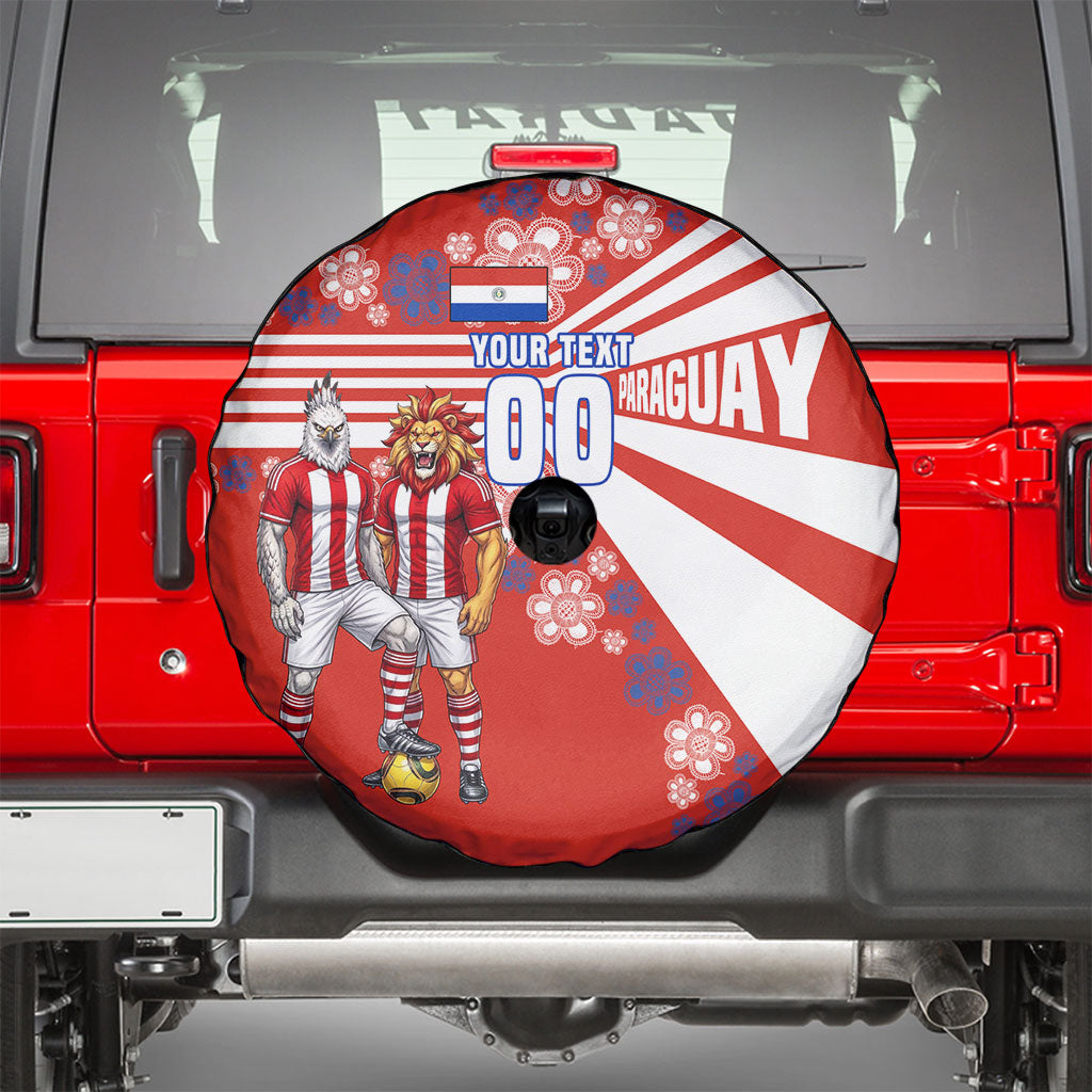 Personalized Paraguay Football Spare Tire Cover Lion Eagle Mascot Floral