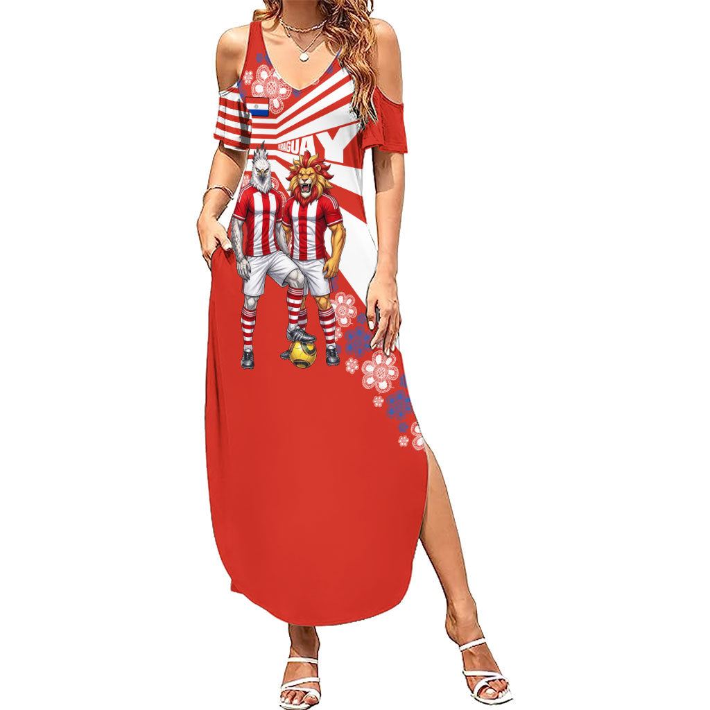 Personalized Paraguay Football Summer Maxi Dress Lion Eagle Mascot Floral