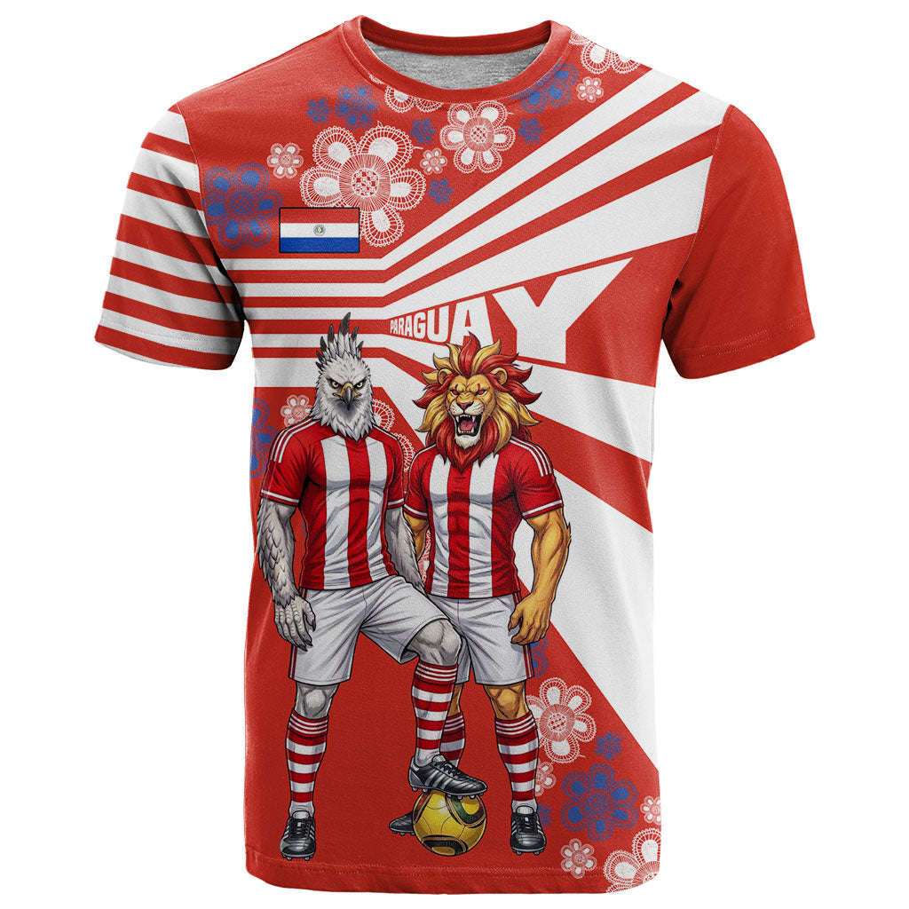 Personalized Paraguay Football T Shirt Lion Eagle Mascot Floral