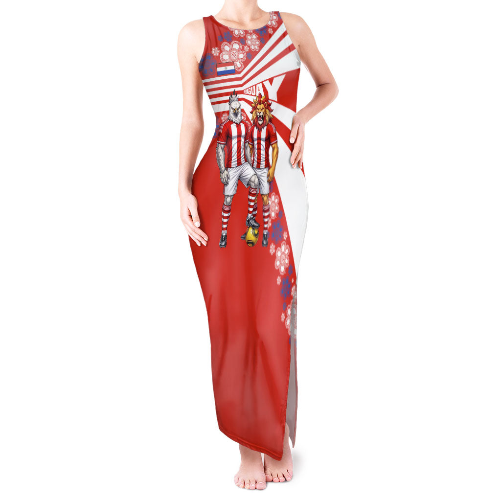 Personalized Paraguay Football Tank Maxi Dress Lion Eagle Mascot Floral