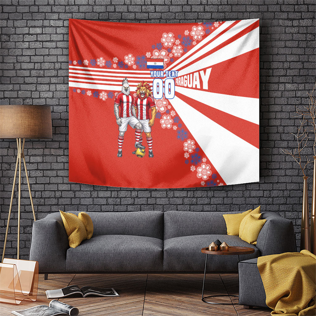 Personalized Paraguay Football Tapestry Lion Eagle Mascot Floral