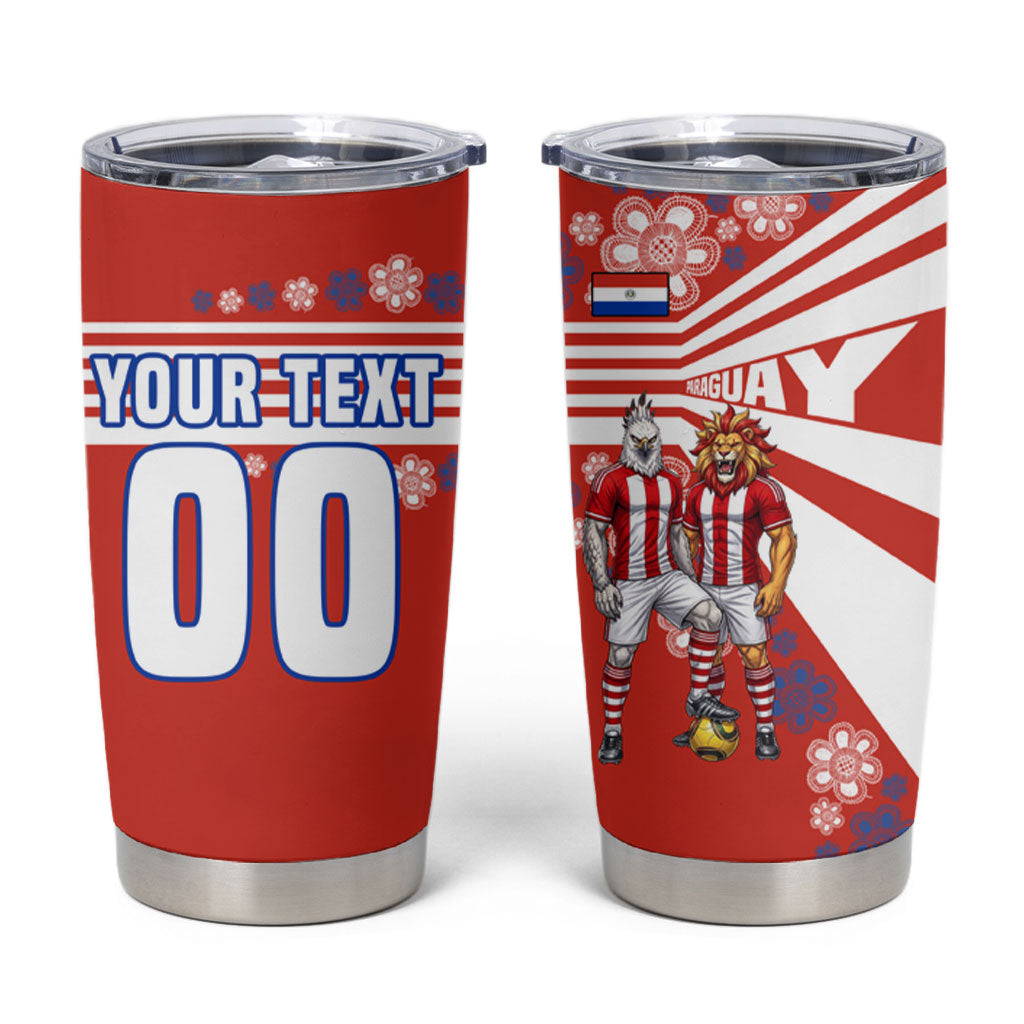 Personalized Paraguay Football Tumbler Cup Lion Eagle Mascot Floral