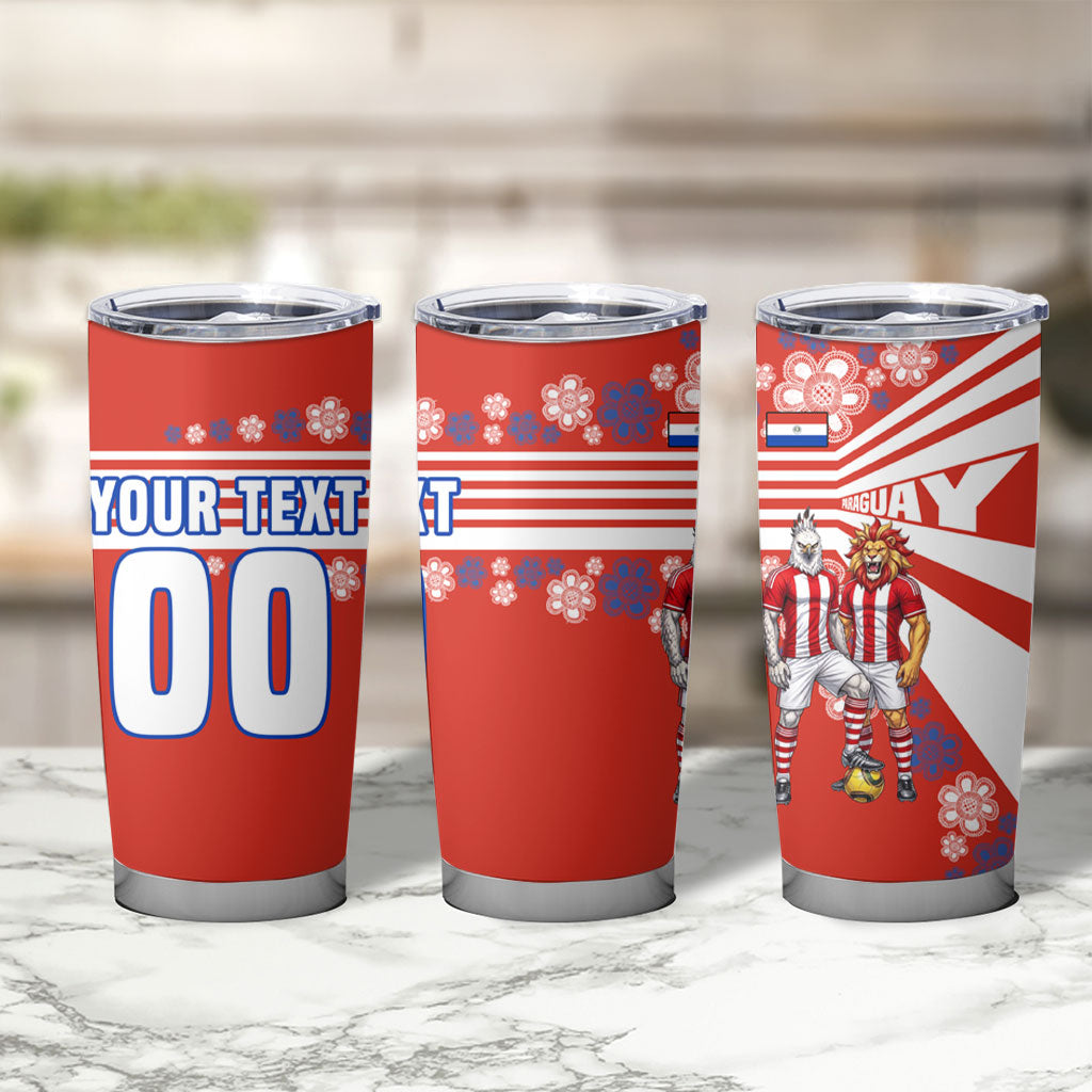 Personalized Paraguay Football Tumbler Cup Lion Eagle Mascot Floral