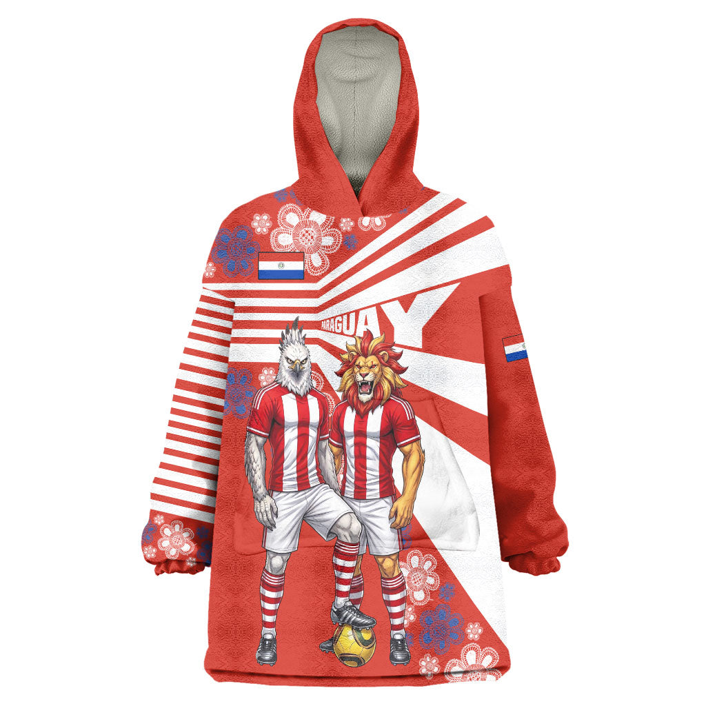 Personalized Paraguay Football Wearable Blanket Hoodie Lion Eagle Mascot Floral
