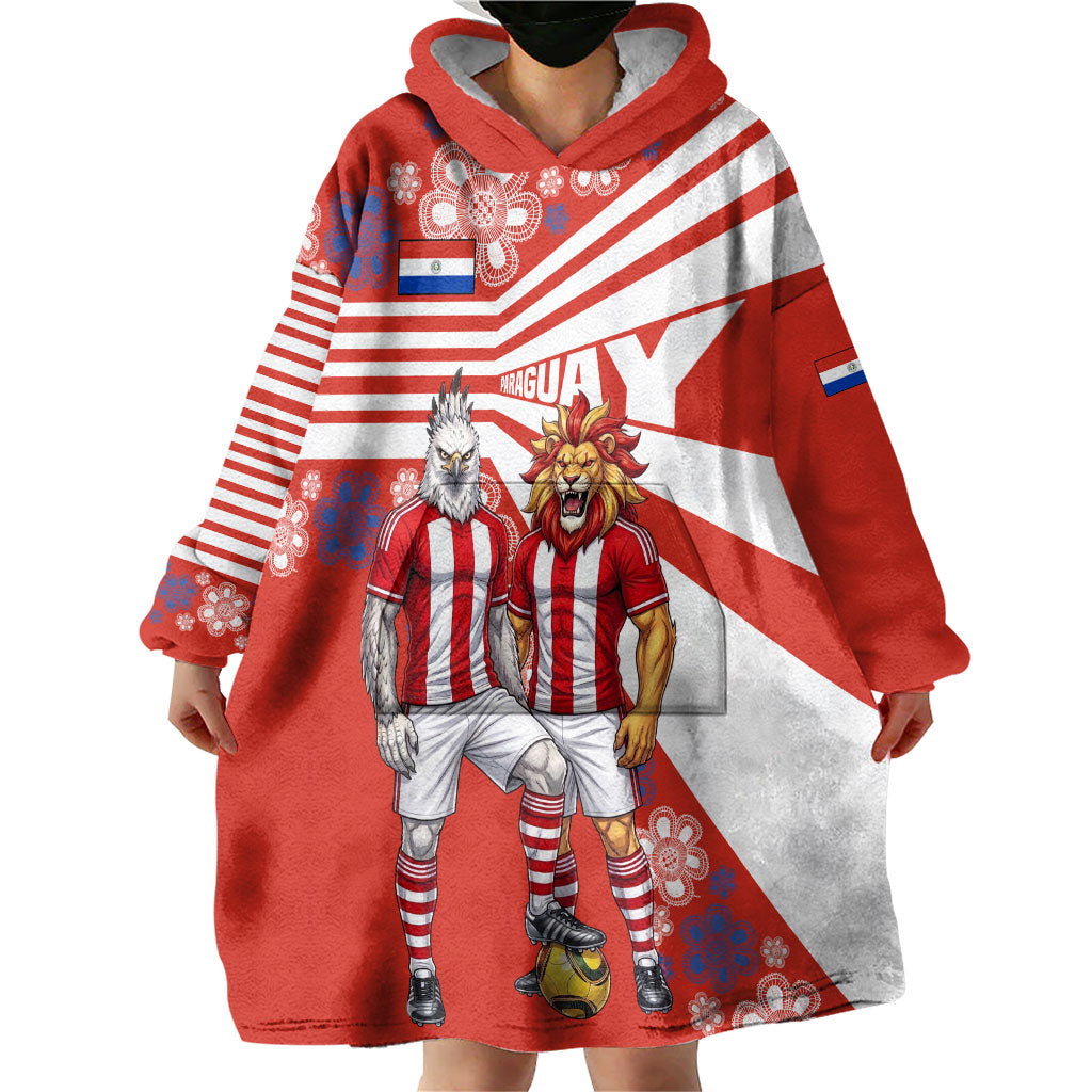 Personalized Paraguay Football Wearable Blanket Hoodie Lion Eagle Mascot Floral