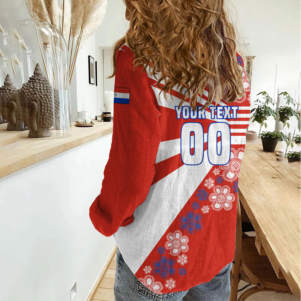 Personalized Paraguay Football Women Casual Shirt Lion Eagle Mascot Floral