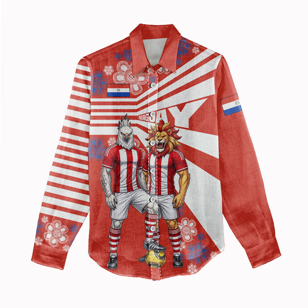 Personalized Paraguay Football Women Casual Shirt Lion Eagle Mascot Floral