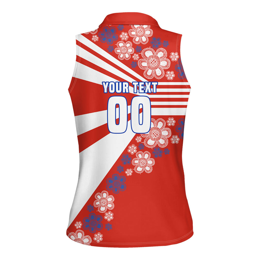 Personalized Paraguay Football Women Sleeveless Polo Shirt Lion Eagle Mascot Floral
